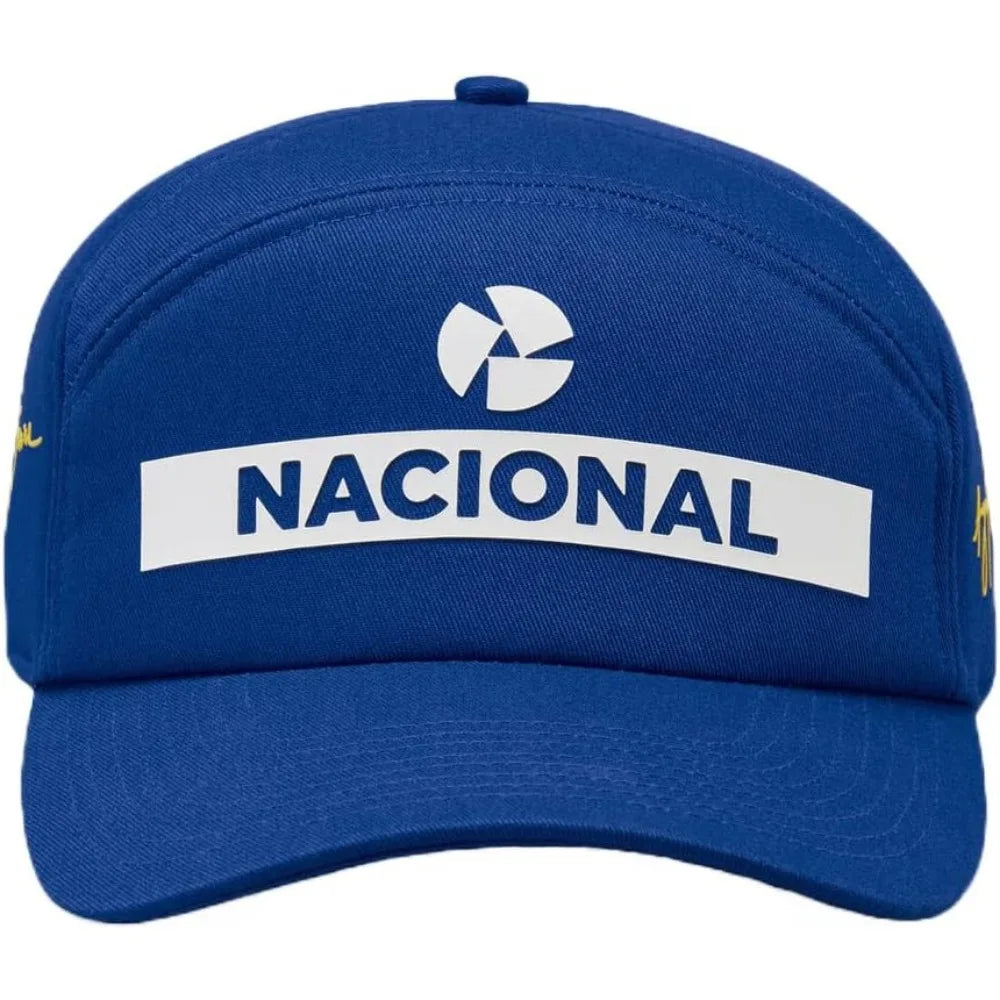 National Style Senna Replica Cap in Blue with Carry Bag - One Size, Perfect for Racing Enthusiasts