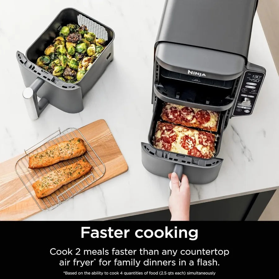 SL401 DoubleStack XL 2-Basket Air Fryer DoubleStack Technology Cooks 4 Foods at Once Compact Design 10 QT 6-in-1 Smart Fi