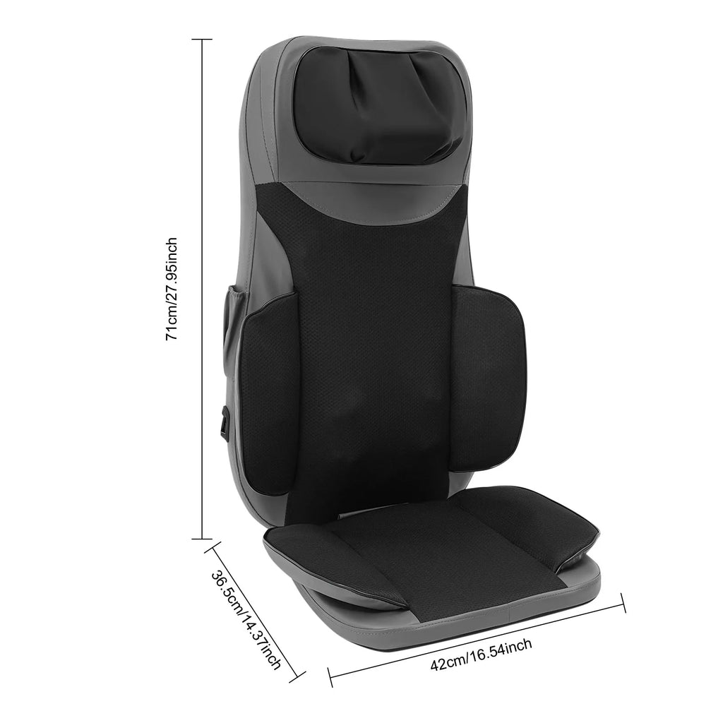 Electric Massage Seat Pad with Heated Neck & Back Relief, 5-in-1 Modes (3D Massage/Heat/Vibration), 3 Intensity Levels