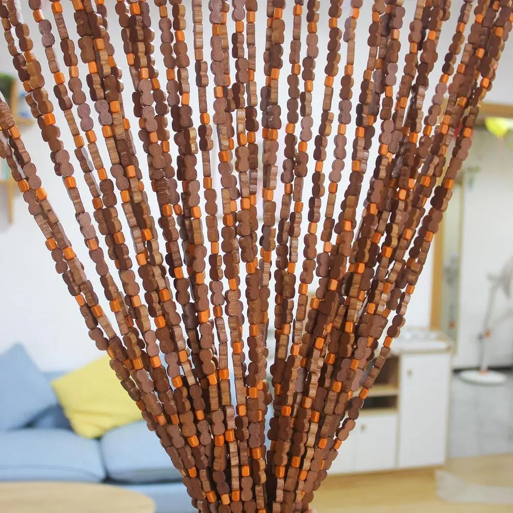 45-Strand Vibrant Bohemian Beaded Door Curtain, Wooden Bead Screen for Entrances, 36x79