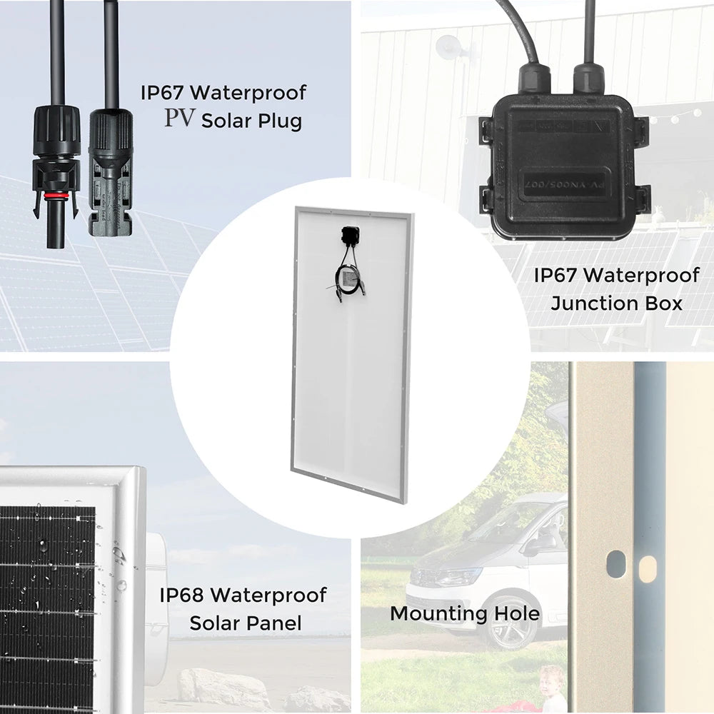 XINPUGUANG Rigid Solar Panel 19.8V 150 Watt Glass Monocrystalline Waterproof Solar Panels Charging 12V 150W Camping/Home/RV