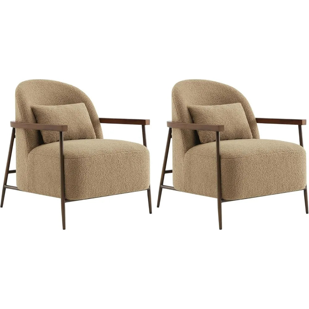 Accent Chair for Living Room Set of 2, FSC Certified Modern Upholstered Faux Sherpa Fabric Armchair with Metal Frame and W