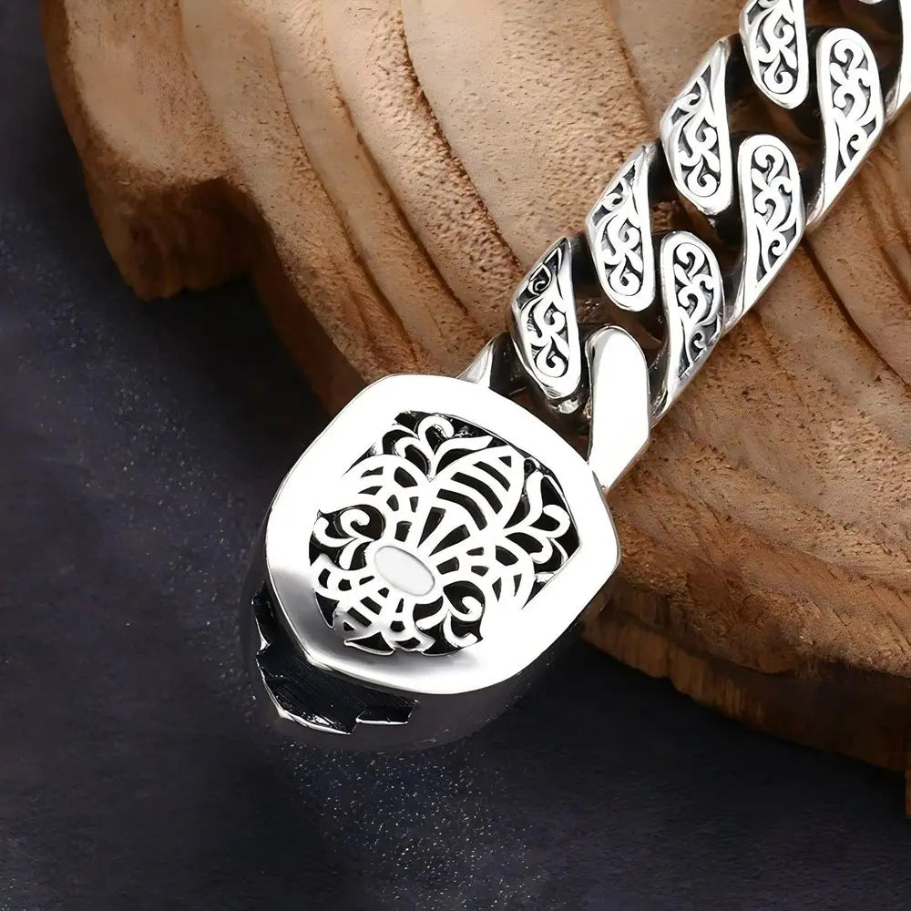 Solid Sterling Silver Italian-Style Cubic Chain Bracelet, Men's S925 Link Design, Perfect Gift for Dad, Boyfriend, Son