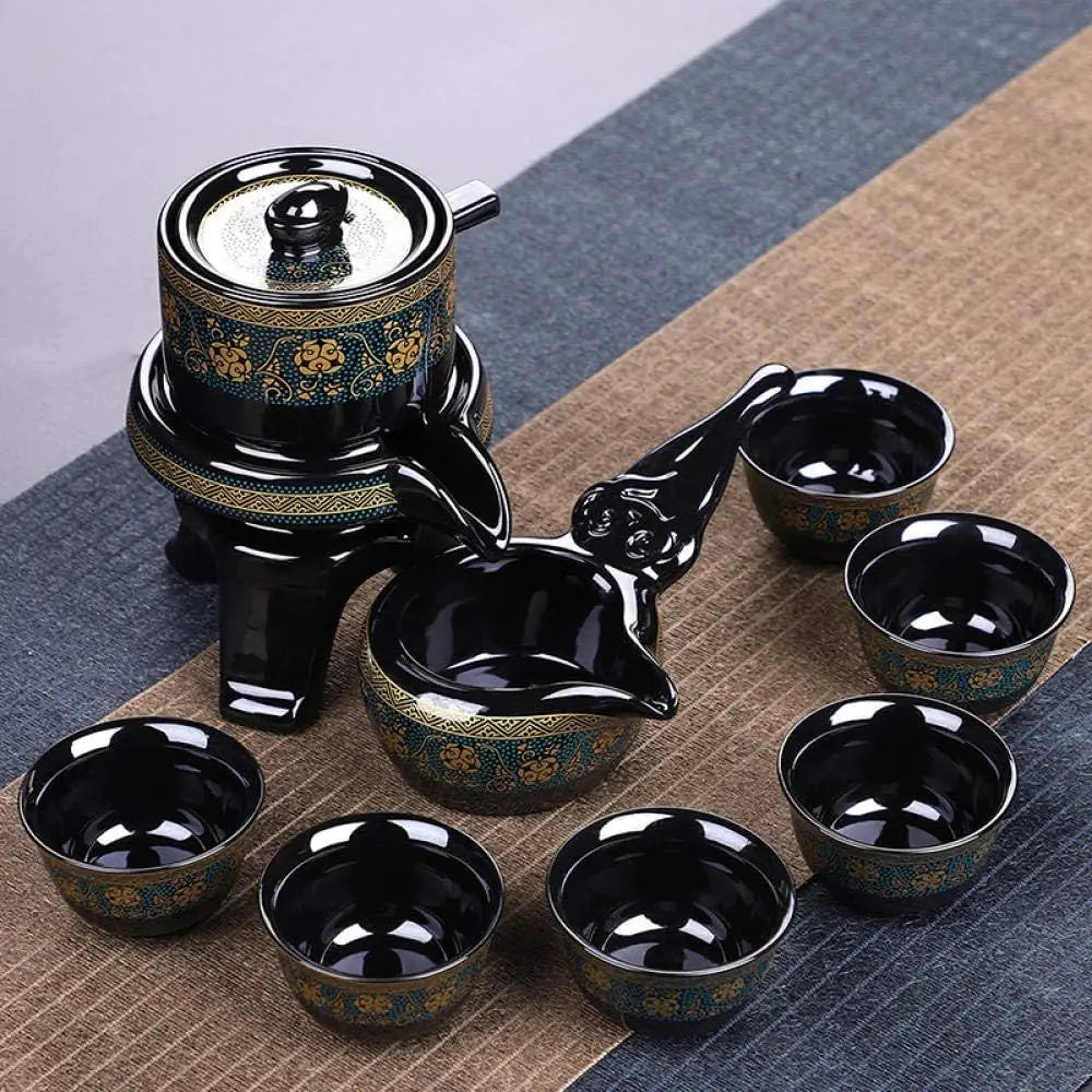 Exquisite Ceic Tea Set Portable Stone Grinding Semi-Automatic Porcelain Teaware Tea Inuser Strainer Tea Cup-9 PCS