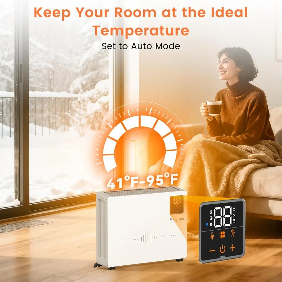 Smart Wall Heater 1500W Wireless Remote Control Electric Space Heater for Indoor Use Wall Mounted Floor Heating with Thermostat