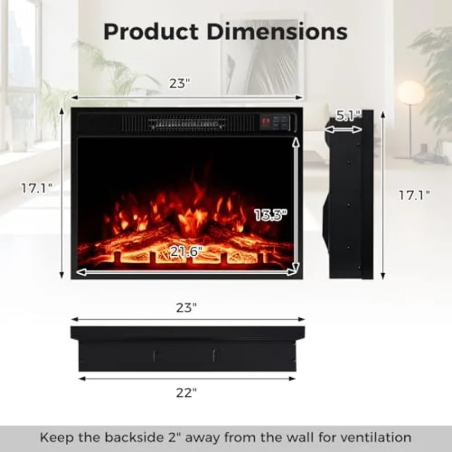 23 Electric Fireplace 5 000 BTU Fireplace Insert with Remote Control 3 Flame Colors Brightness Levels Recessed Fireplace Heater
