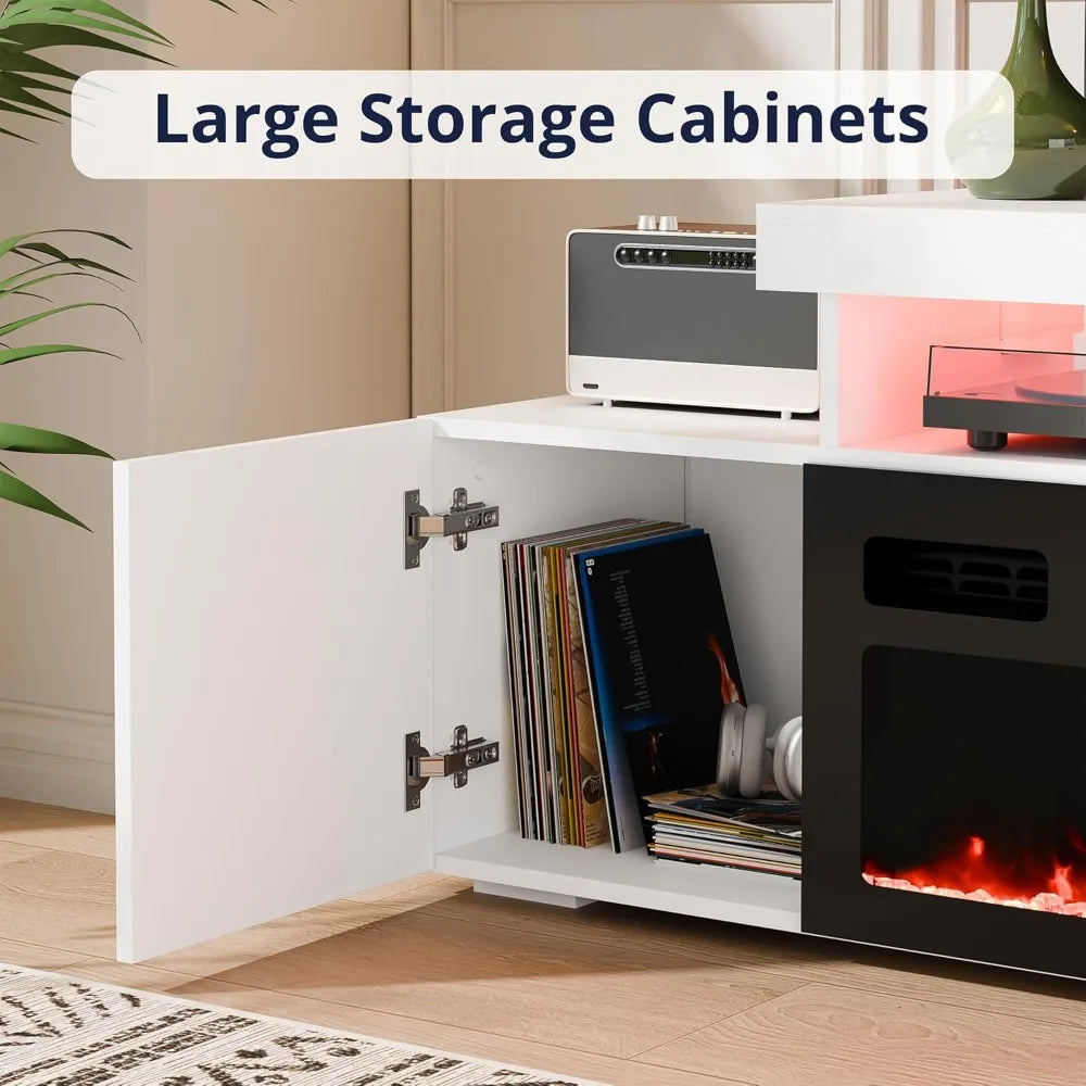 Cozy Castle 73.2 Inch Fireplace TV Stand with Storage,30 Electric Fireplace,LED Entertainment Center Tv Console for 65 70 80Tv,H