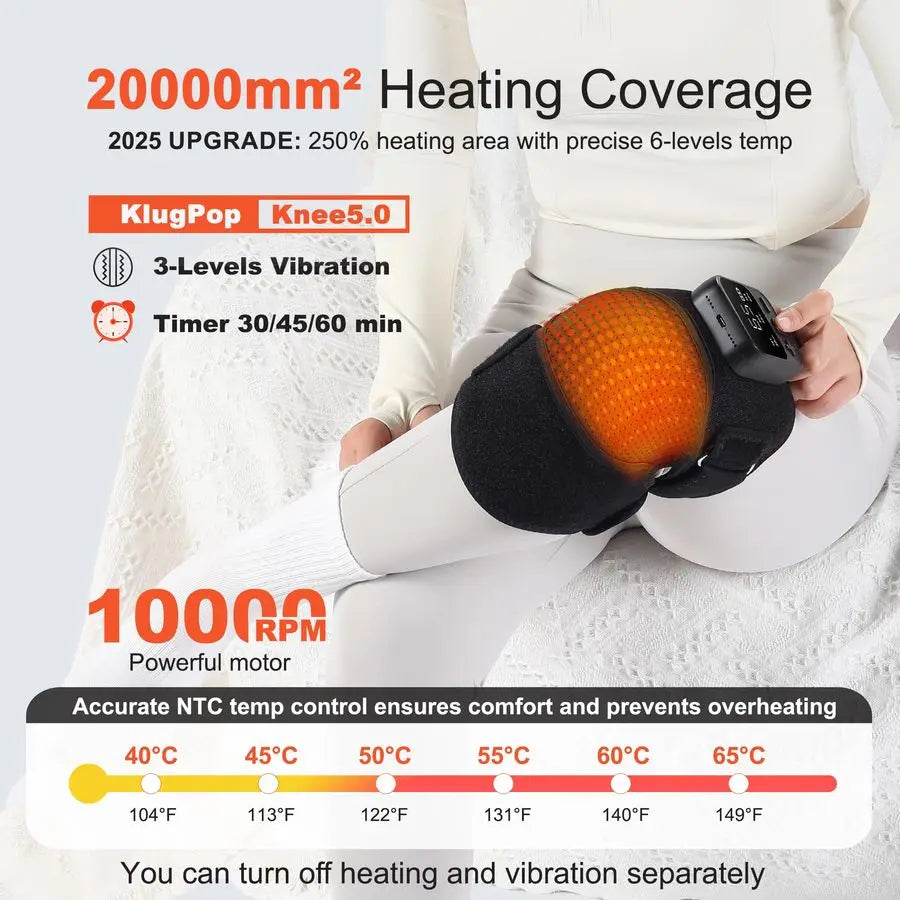 Massager with Heat for Pain Relief V5.02025 Upgraded Electric Cordless Heated Knee Brace with 6 Heat Levels and 3 Vibration Mass