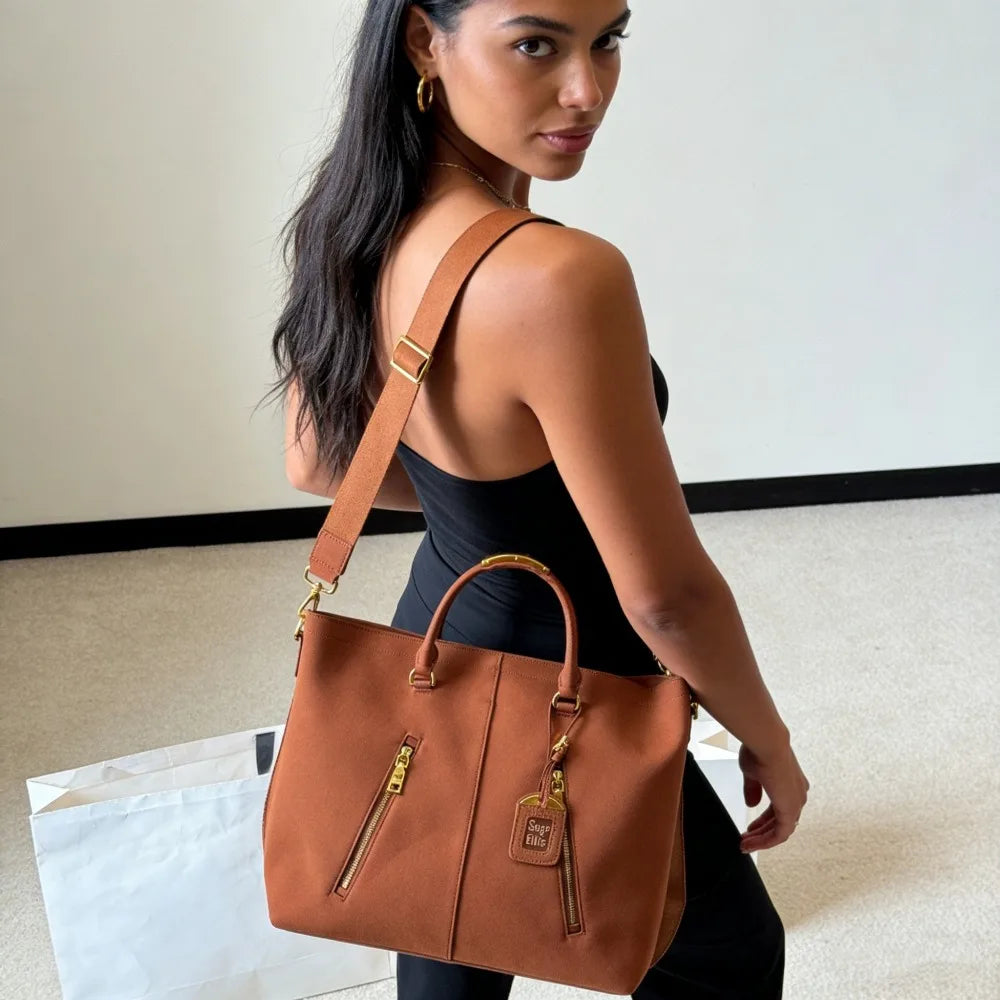 Sage Elite Brown Tote Bag Women's Fashion Chain Strap Handbag Stylish Large Capacity Crossbody Purse with Sage Elite Tag