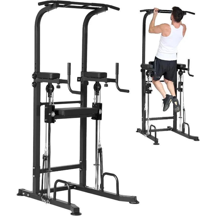 Power Tower Dip Station Pull Up Bar Exercise Tower, Free Standing Pull Up Bars For Home Gym Strength Training Workout Equipment
