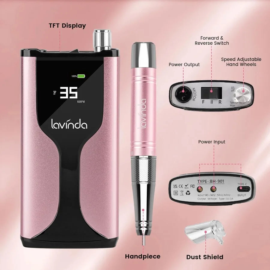 Professional Rechargeable Nail Drill Machine Cordless 35 000RPM Skyspace Brushless Nail Drill Portable Electrical Nail File for
