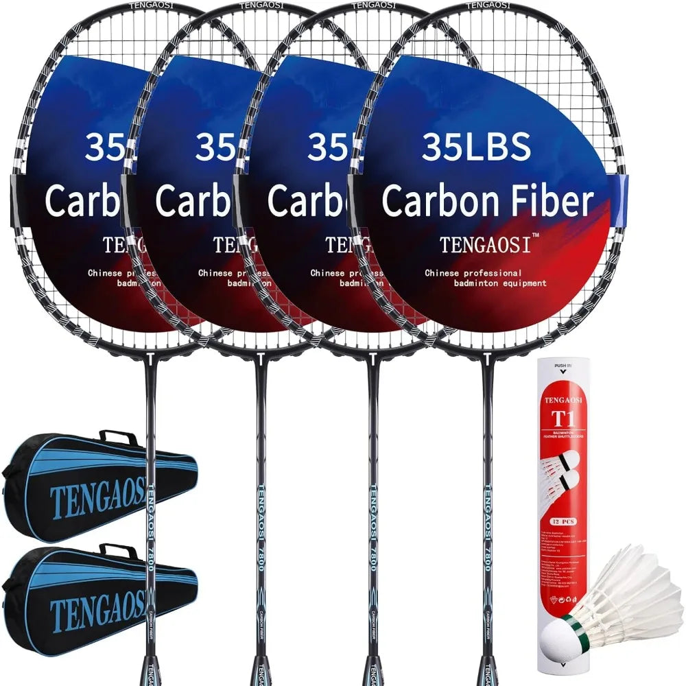 Professional Badminton Rackets Set of 4 Sports Outdoor Backyard or Indoor Badminton Game Set with Shuttlecocks