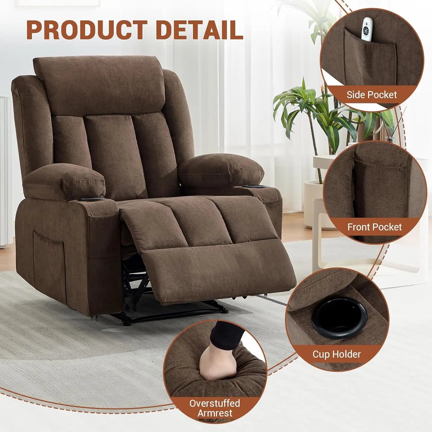 Recliner Chair with Vibration Massage and Heat,37.4" Oversized Rocker Recliner,Rocking Chair for Home Living Room, Bedroom