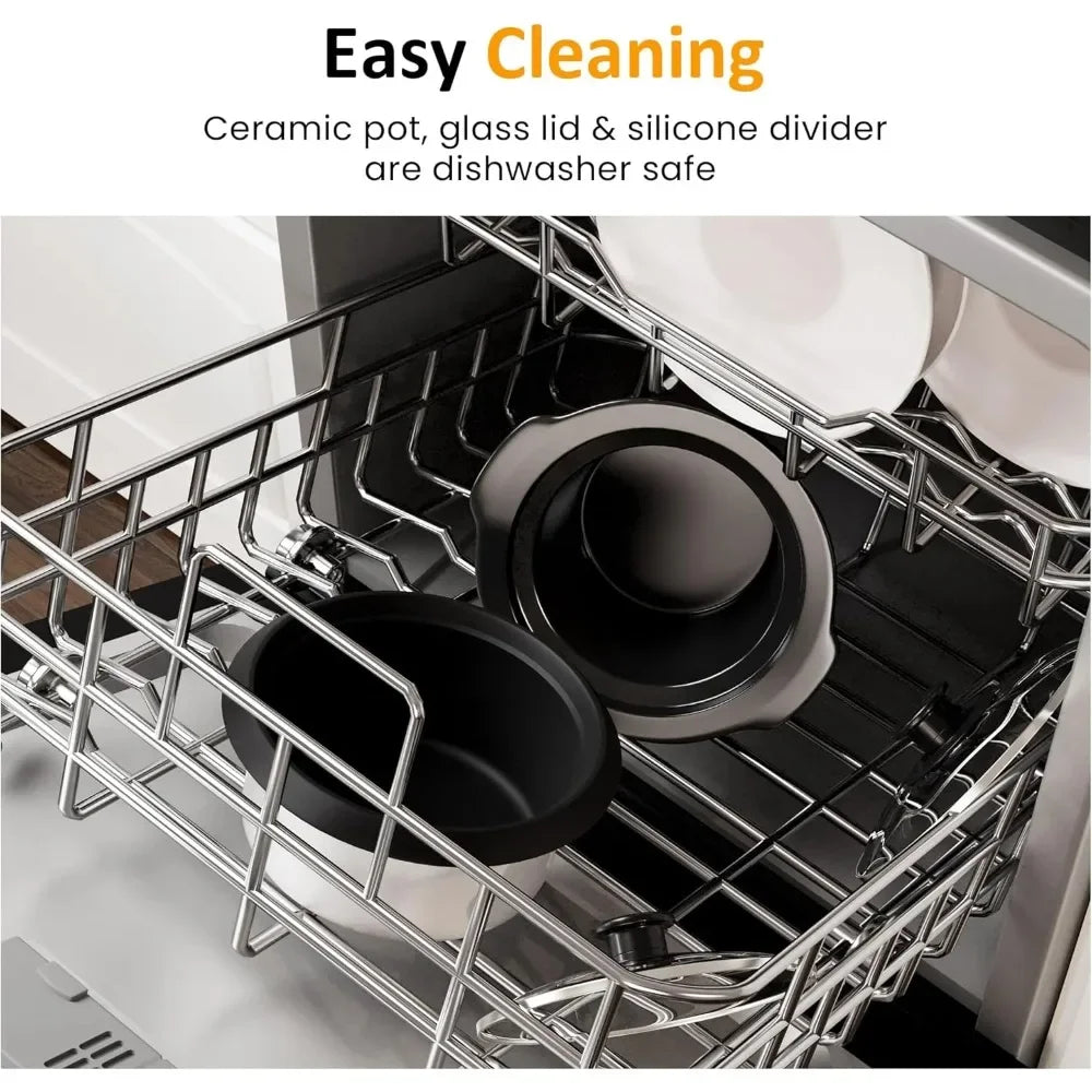 2 in 1 Slow Cooker and Rice Cooker, Multi Slow Cooker with 1.5 QT Ceramic Pot & 3 Cup Rice Cooker,Aluminum Pot &Indicator Lights