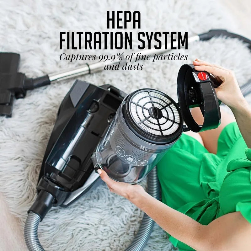Ovente Heavy Duty Electric Bagless Canister Vacuum Cleaner 3L Dust Cup, Portable Corded Suction Vacuum Machine, Black ST2620B