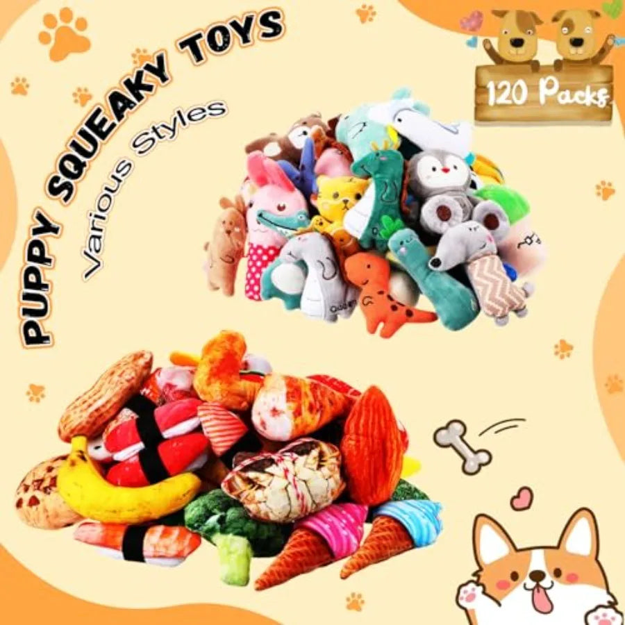 Small Squeaky Dog Toys Bulk for Puppy Small Dogs Pets Cute Plush Stuffed Dog Toys Bundle Soft Pet Toys for Chewing and