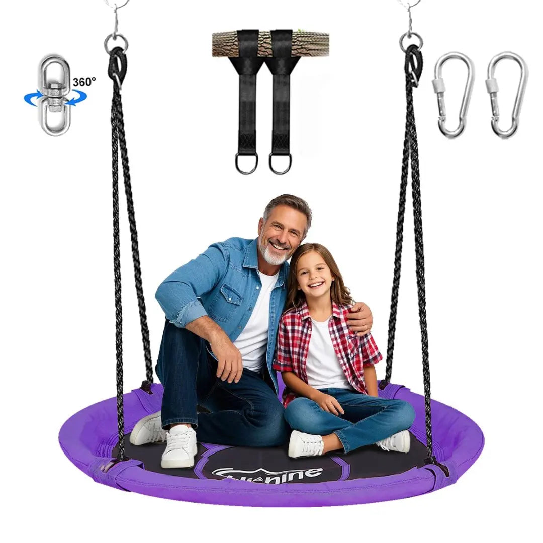 Hishine 43" Saucer Tree Swing for Kids, 360° Rotate Flying Saucer with Swivel, Hanging Straps, Adjustable Ropes, Round Mat Swing