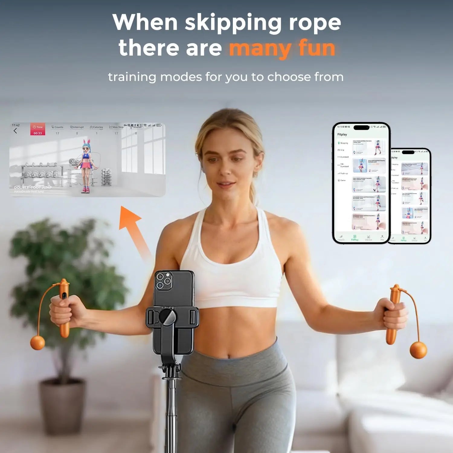 Smart Jump Rope with Gyroscope, Wireless App Tracking for Fitness Games at Home or Gym