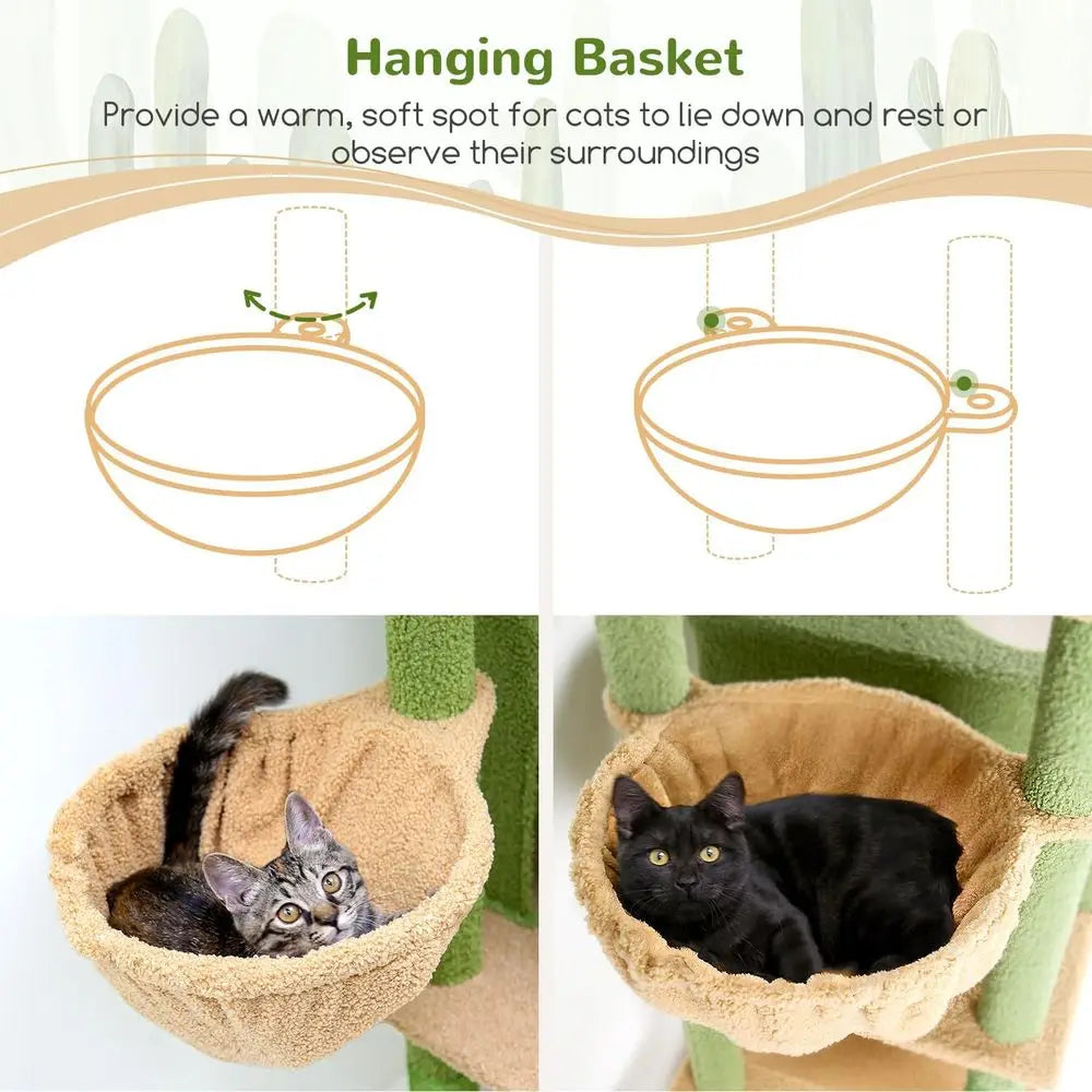 Sturdy 68 Cat Tower for Large Indoor Cats, Heavy-Duty with Extra Large Platform and 5 Scratching Posts, Green S68