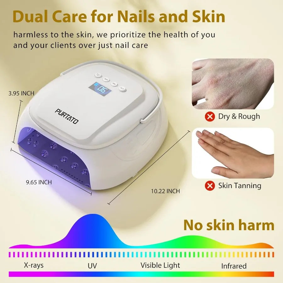 126W Cordless Rechargeable UV LED Nail Lamp Fast Curing Gel Nail Dryer with 4 Timers Portable Professional Nail Light for Salon