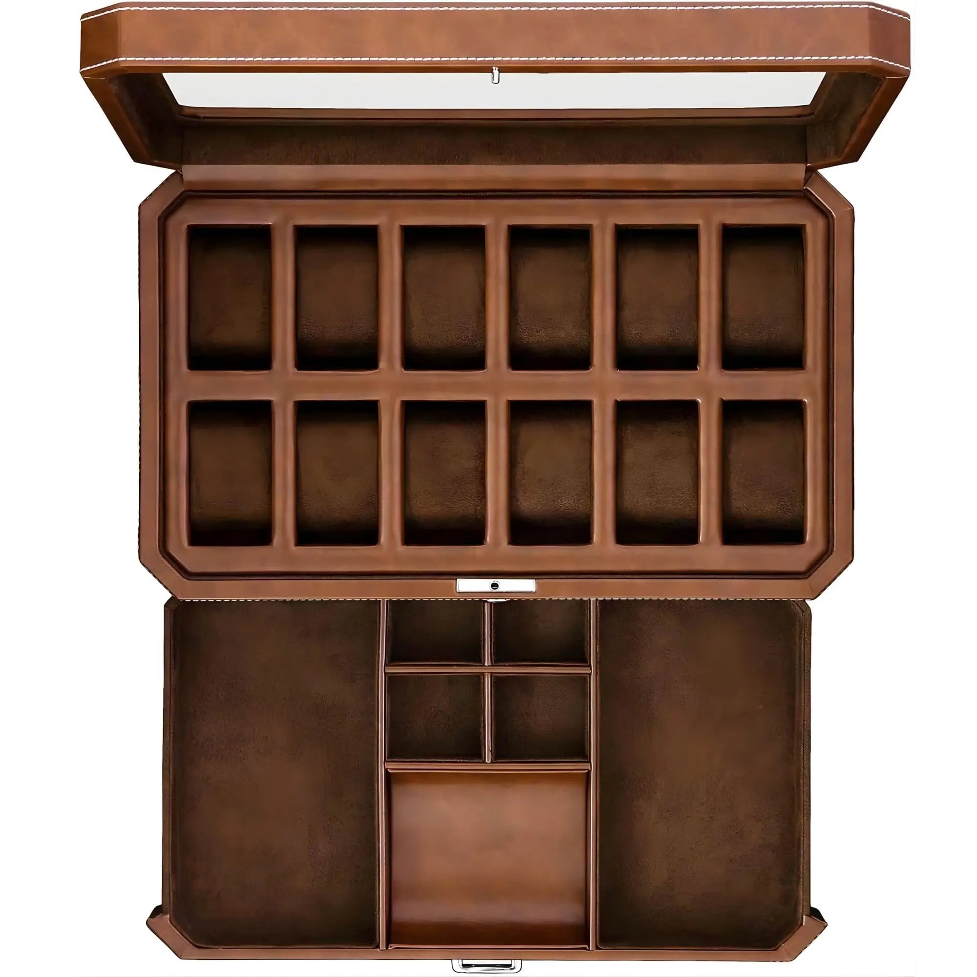 12 Slot Watch Display Box with Drawer, Leather Jewelry Case Organizer for Men's Watches Accessories Collection