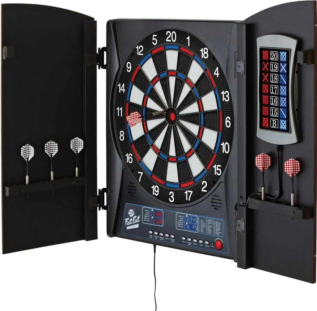 Mercury Electronic Soft Tip Dartboard with Cabinet, 13.5 in Target, 28 Games, 6 Darts Included, Black