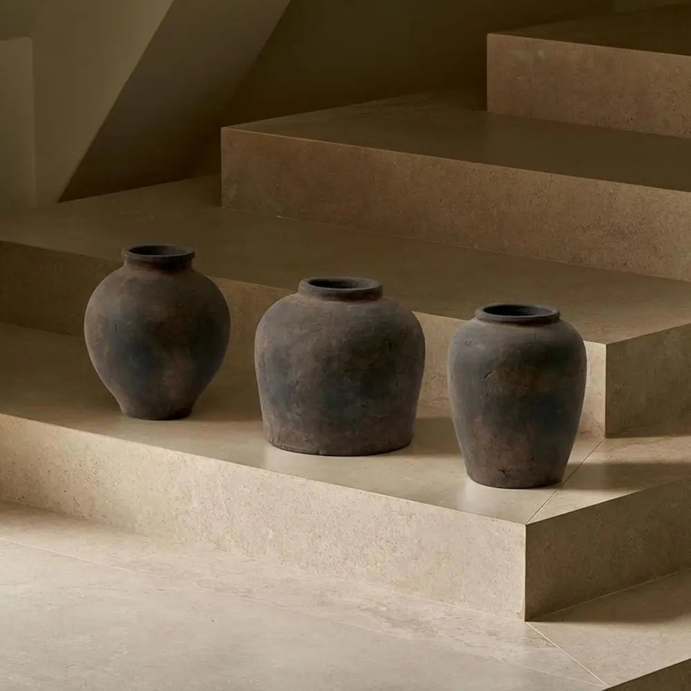 Eleven-Inch Zen-Inspired Brown Ceramic Vase, Terra Cotta Style, Distressed Farmhouse Decorative Pottery for Home