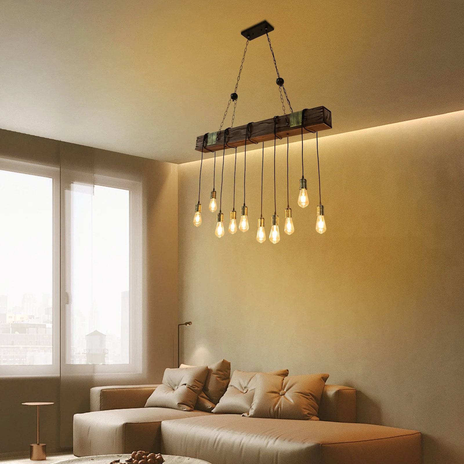 Modern 10-Light Square Chandelier Industrial Pendant Light with Adjustable Height for Dining Room Kitchen Island Bar