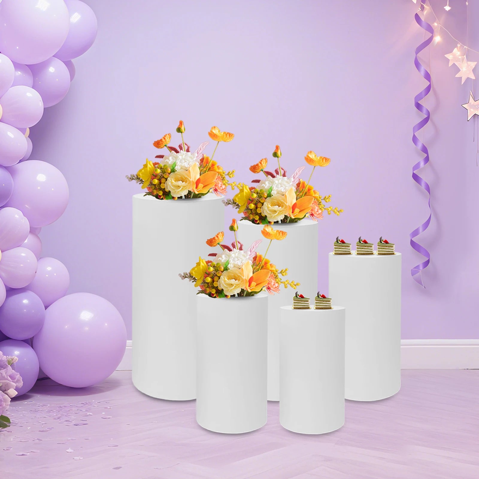 5Pcs Cylindrical Dessert Display Stands, Wedding Event Cake Stand Set Cake Display Cylinder,Round Display Stand for Decorations