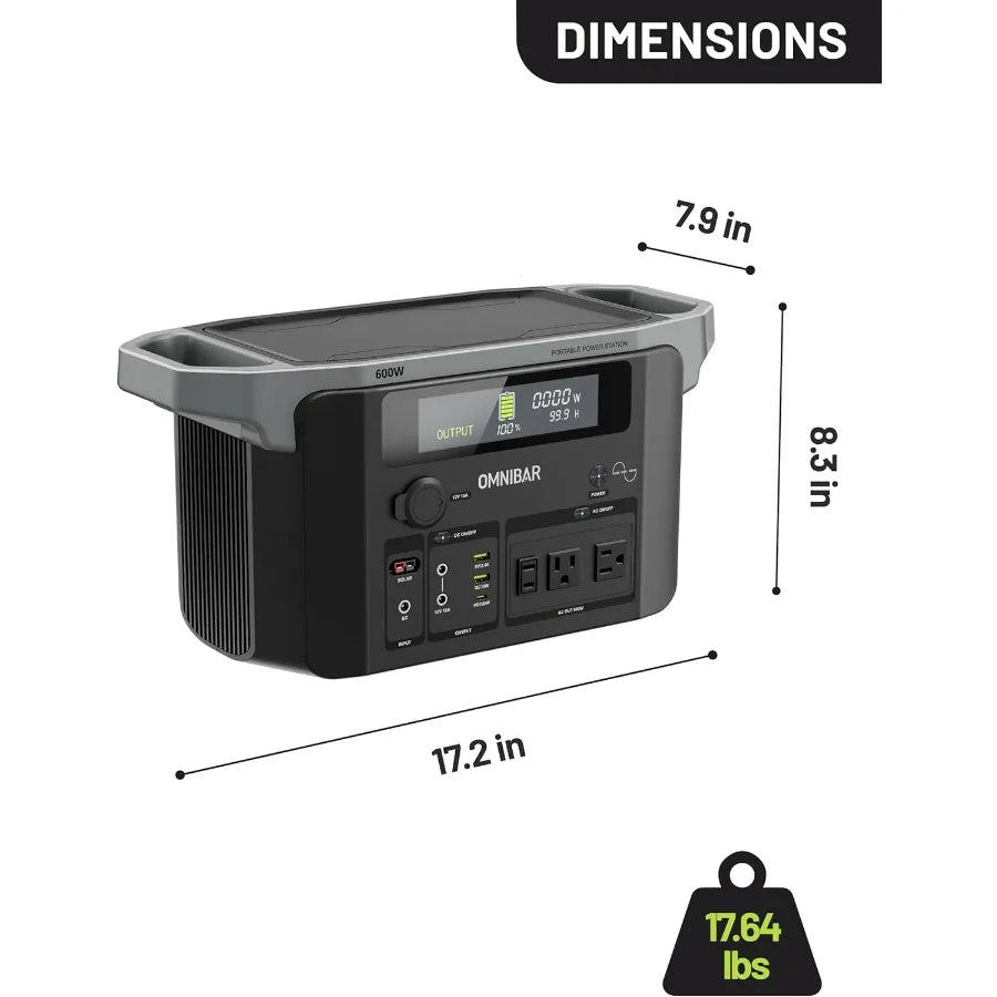 Portable Power Station 600W 655Wh 182 000mAh Solar Generator with 100W USBC Output 120V Pure Sine Wave AC Outlets for Outdoor C