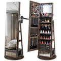 360° Swivel Jewelry Cabinet Full Length Mirror w/Built-in Lights Rustic Brown