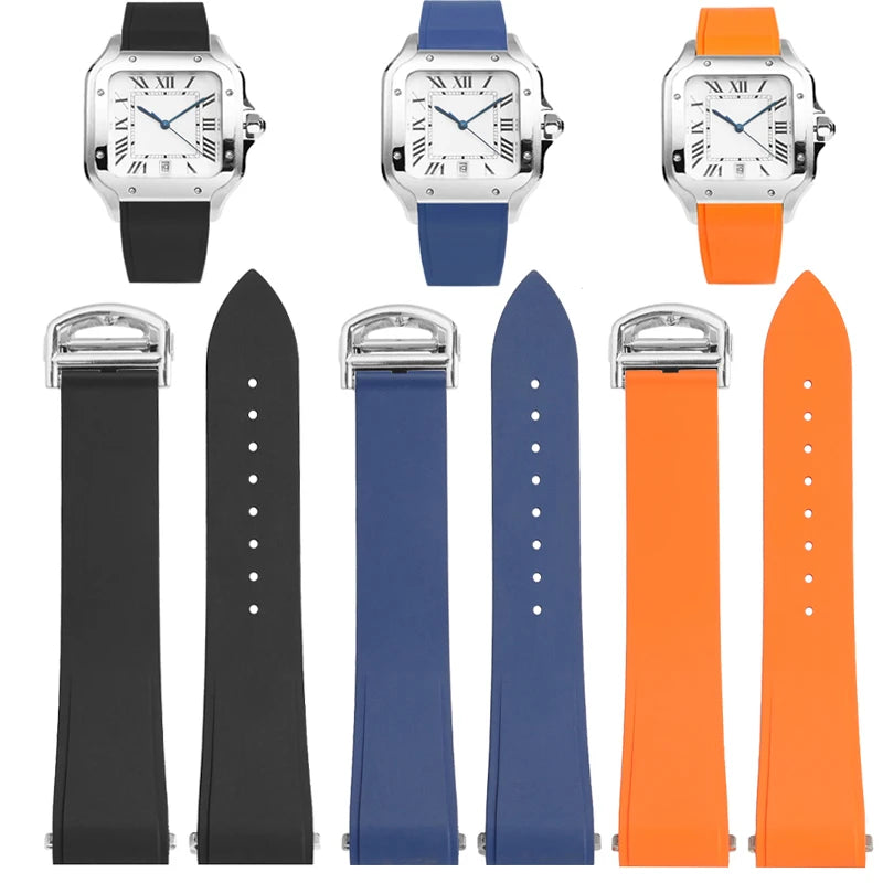 18.5mm 21mm Quick release watchband For Cartier Santos Dumont Fluorine rubber watch Strap men women Folding buckle Black orange