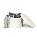 24.8 Round Faux Fur Storage Ottoman, Button Tufted Footrest Stool Coffee Table for Living Room, White