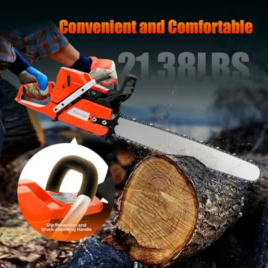 28Inch 71CC Gas Chainsaw 2-Stroke Cordless Hand Pull Start Single Cylinder Gasoline Powered Chainsaw for Forest Wood Garden and