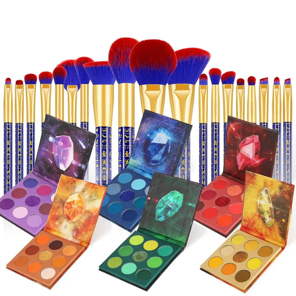 Makeup Brush Set + 54 Color Eye Palette Premium Synthetic Kabuki Blending Powder Blush Concealers Eye Makeup Brushes Set
