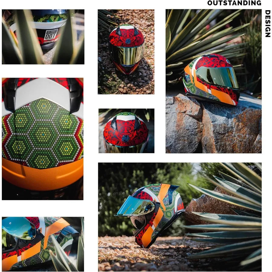 Full face dual visor adult motorcycle helmet designed for street and sport biking featuring Pinlockready lens compatibility DOT