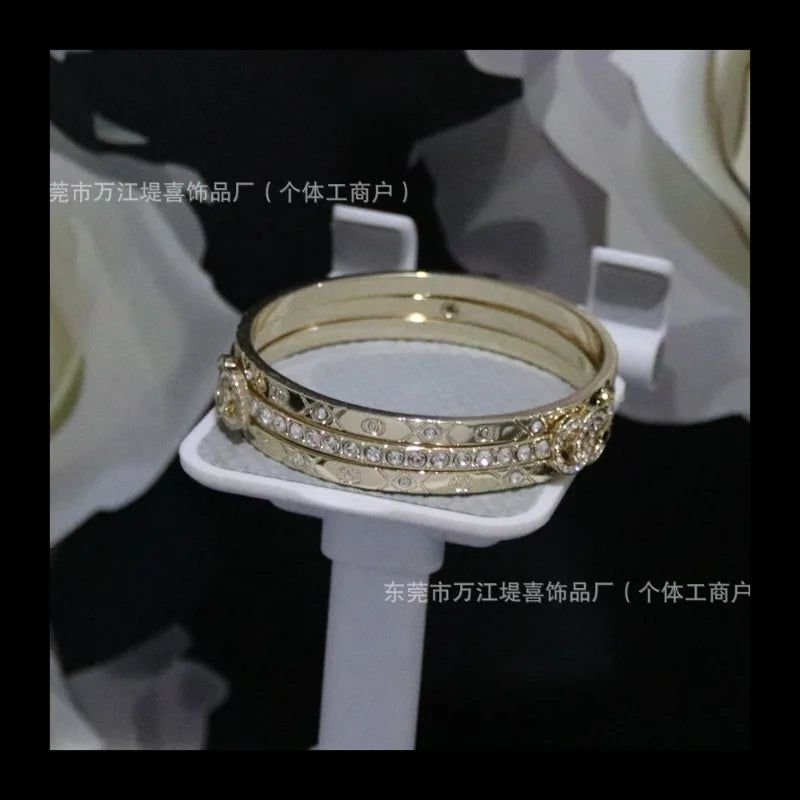 9744 Gold 3-in-1 Gold Embossed Rhombus Stacked Wear Three-piece Set Full Diamond Rhombus Bracelet