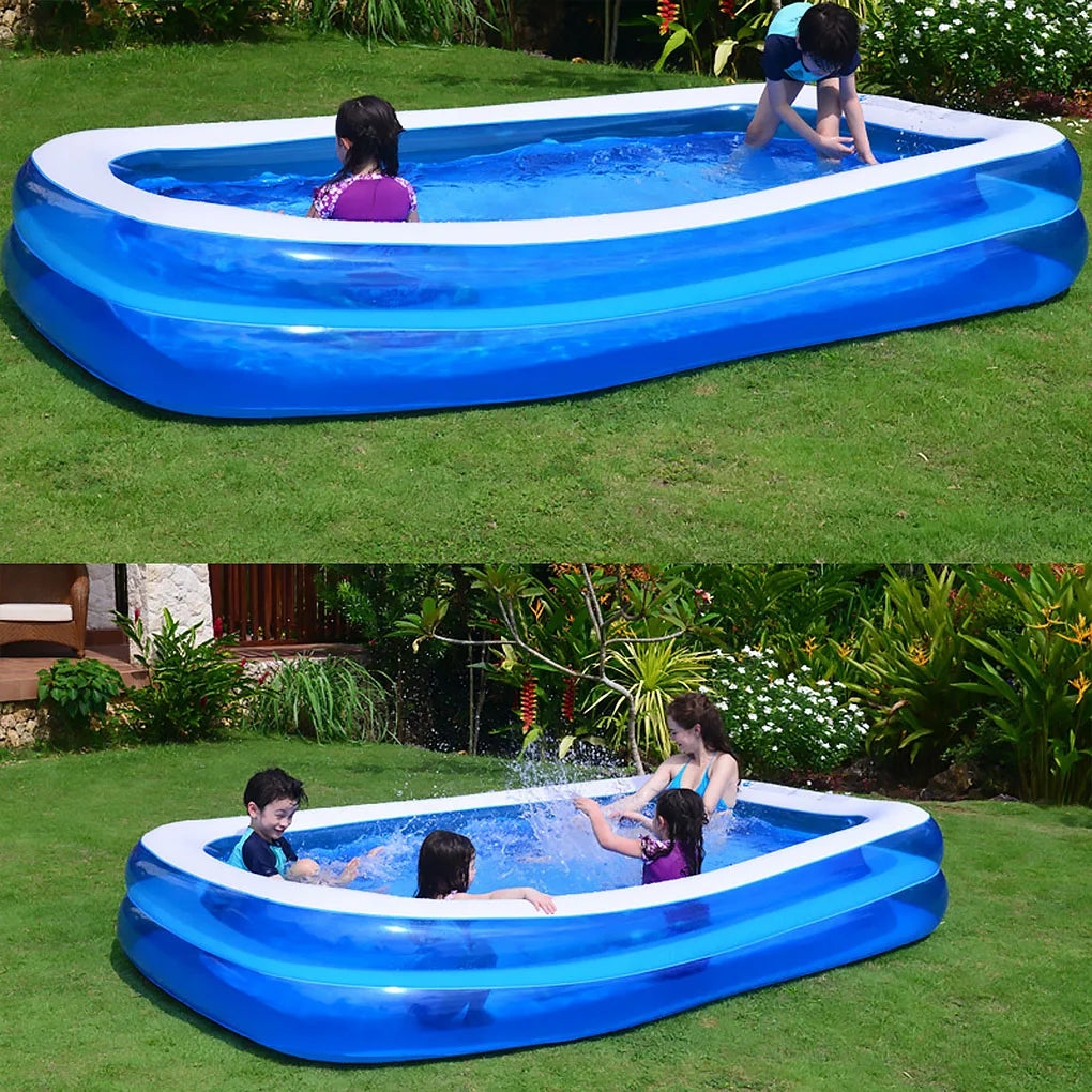 Inflatable Swimming Pool Blow Up Family Kiddie Pool for Kids Adults Babies Toddlers Outdoor Garden Backyard, Rectangle