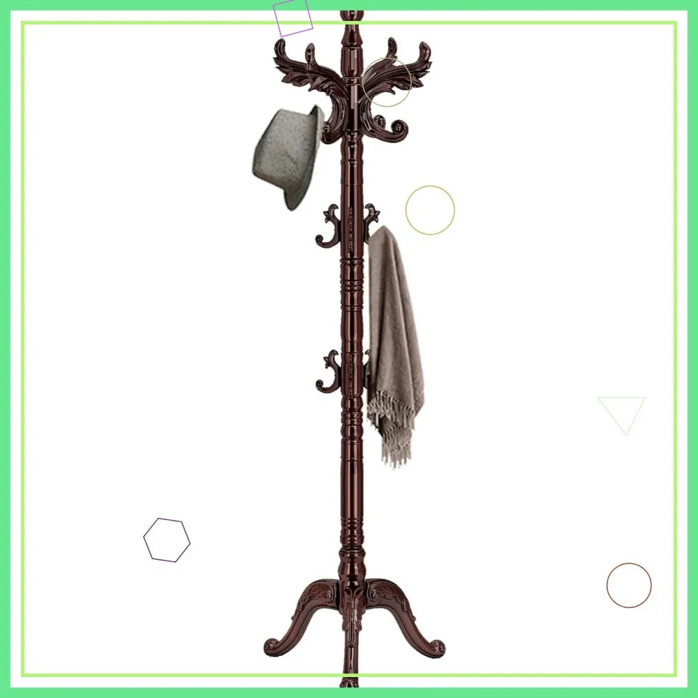 Sturdy Wooden Coat Rack with 14 Hooks, Adjustable Height Freestanding Hall Tree for Entryway Office