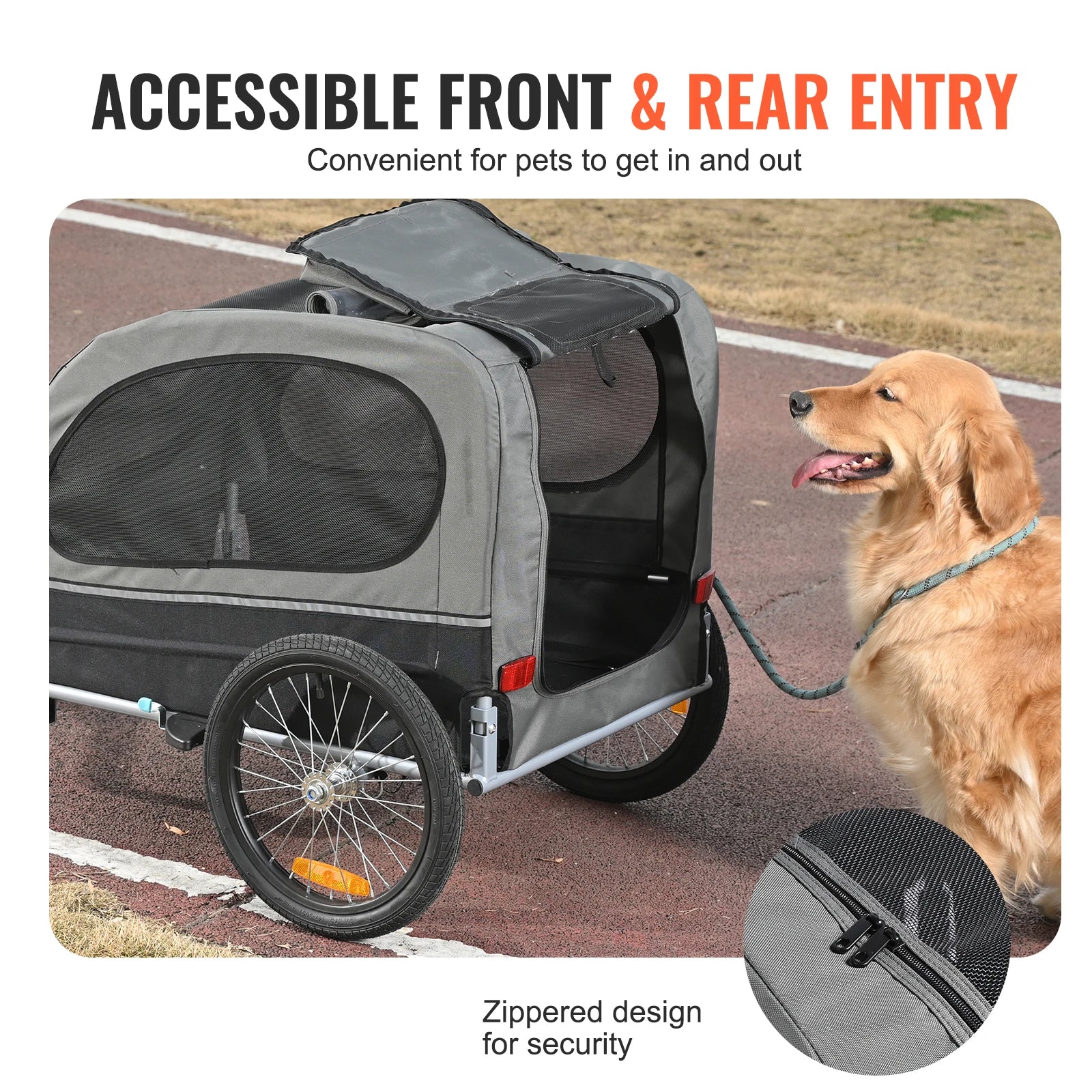 SucceBuy 88lbs Dog Bike Trailer Pet Cart Bicycle Carrier with Wheels Coupler Reflectors Flag Collapsible to Store for Dogs