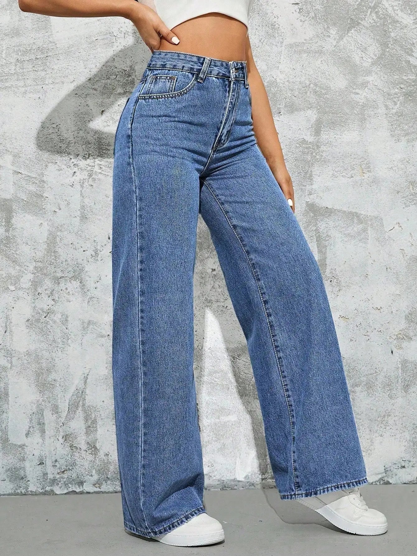 Women's High Waist Wide Leg Denim Jeans with Pockets, Casual Streetwear Style