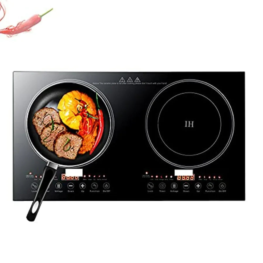 2400W Portable Induction Cooktop 2 Burner LCD Built-In Countertop Burners Electric Double Cooker 8 Gear Firepower Ceramic Cookt