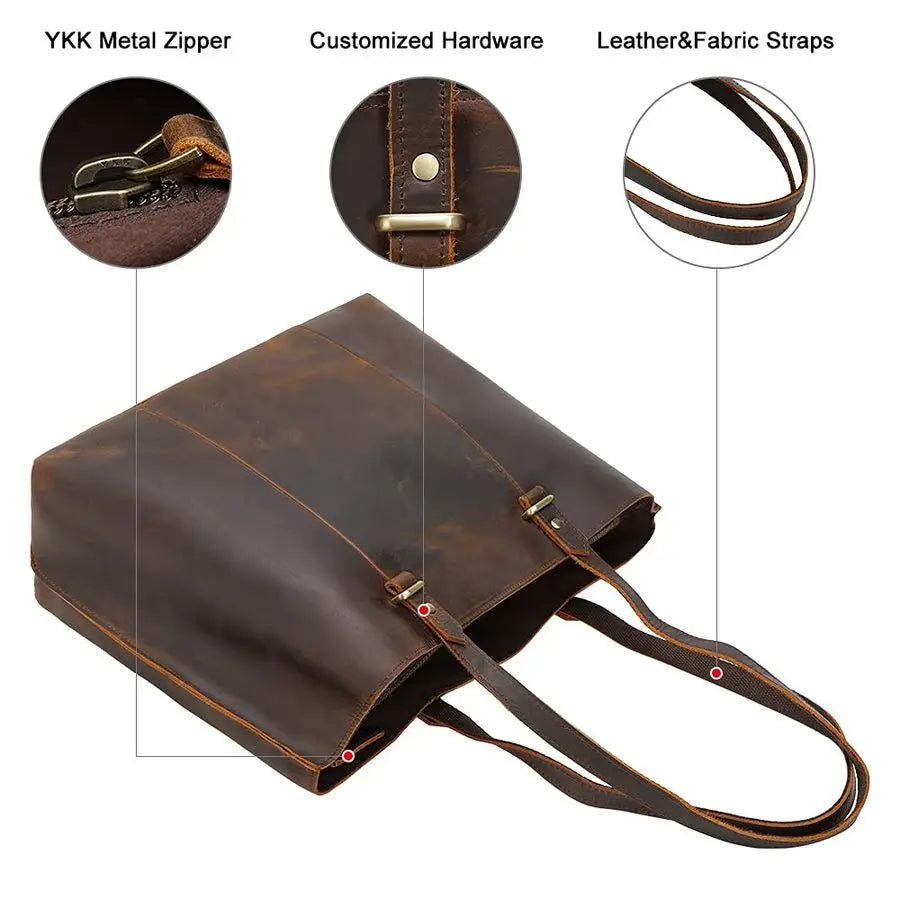 Full Grain Leather Tote Shoulder Bag for Women Business Work Satchel Handbag with Top Handles