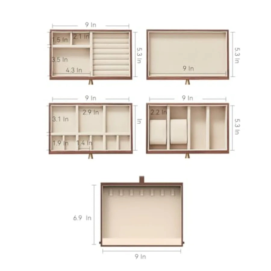 Black Walnut Wooden Jewelry Box for Women Wood Jewelry Organizer 4 Layer with Glass Lid and Pull-out Necklace Storage Layer for