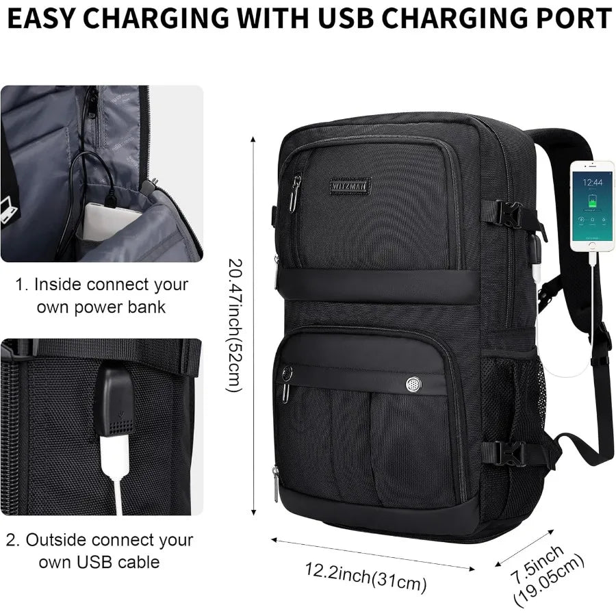 WITZMAN Carry on Travel Backpack for Men Women Laptop Backpack with USB Charging Port Airline Approved B683 Classic Black