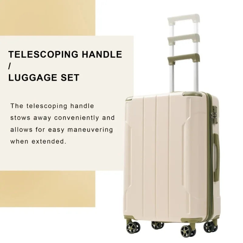 3 Piece Expandable Hardshell ABS Luggage Set with Double Spinner Wheels TSA Lock 20 24 28 Inch White Green