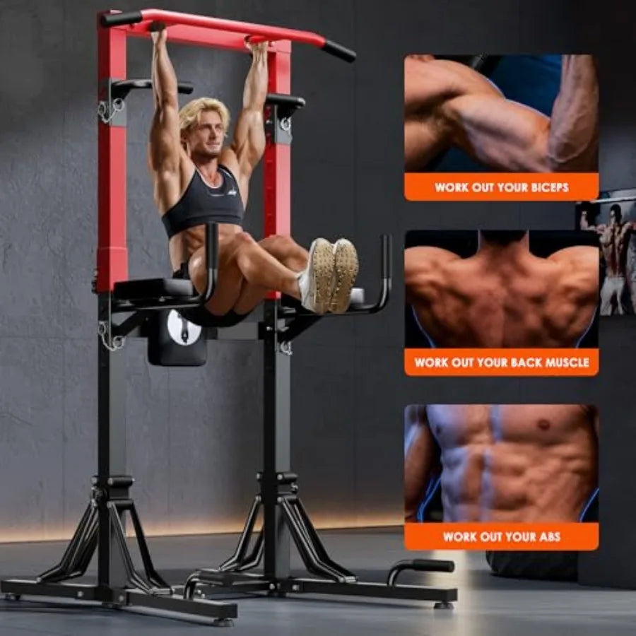 DlandHome Foldable Power Tower Pull Up Bar Station for Home Gym Workout Multi-Function Adjustable Height Pull Up Dip Stand Blac