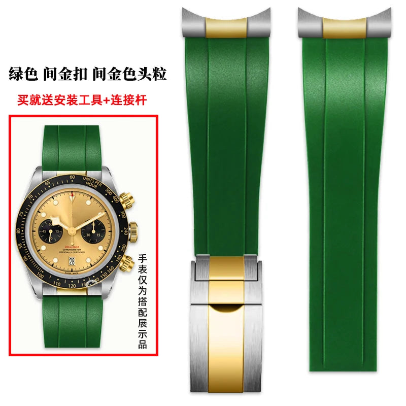 Seamless Metal End Link Curved End Rubber Watchband Accessories For TUDOR M79030N Strap 39mm 41mm Black Bay GMT Slider Buckle