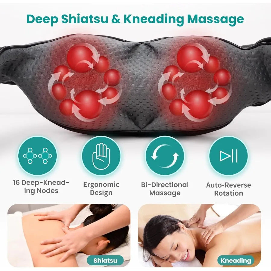 Nekteck Shiatsu Neck Massager for Pain Relief Deep Tissue with Heat 3D Kneading Massage Pillow Back Shoulder Massagerfor Body M
