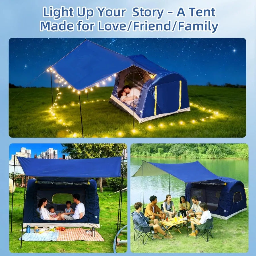 24 Person Inflatable Camping Tent 60 Second Setup 4 Season Waterproof PU3000 Ox All Weather Tent for Romantic Dates Fall Winter